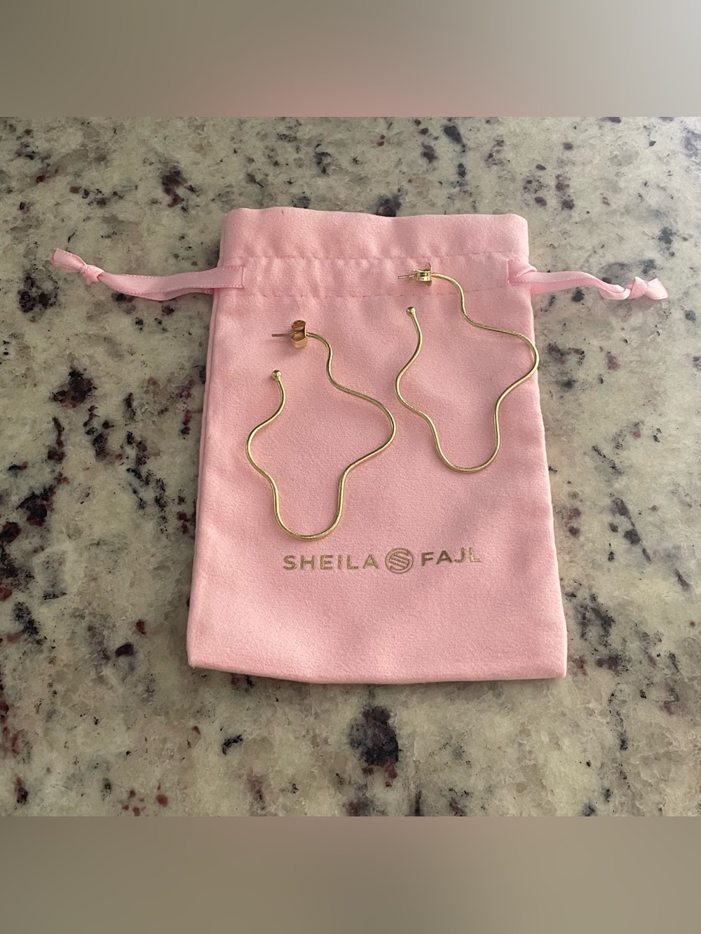 Sheila Fajl Long Wiggle Wiggle Hoop Earrings 18K Brushed Gold Finish 3” - Picture 8 of 8